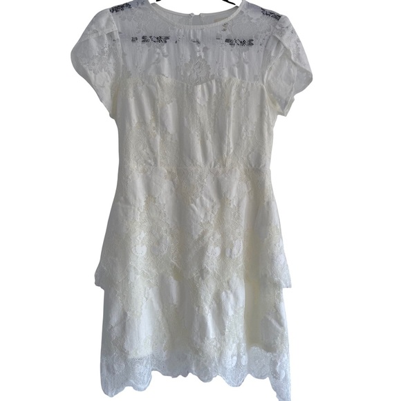 LENA White Lace Dress Size S Cap Sleeve Mini Bridal Rehearsal Cute Feminine - Picture 2 of 13